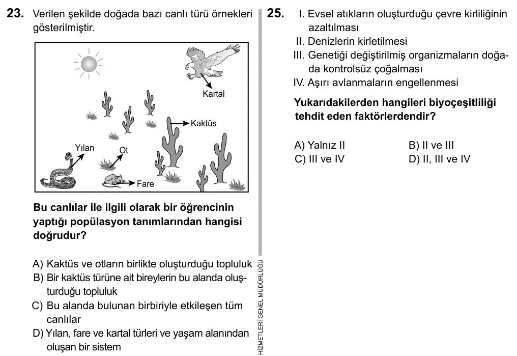 7. Sınıf Fen Bilimleri 2016 İOKBS Bursluluk Sınavı 23. Soru görseli