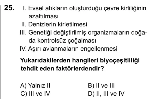 7. Sınıf Fen Bilimleri 2016 İOKBS Bursluluk Sınavı 25. Soru görseli