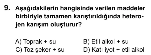 7. Sınıf Fen Bilimleri 2016 İOKBS Bursluluk Sınavı 9. Soru görseli