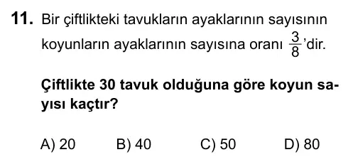7. Sınıf Matematik 2016 İOKBS Bursluluk Sınavı 11. Soru görseli