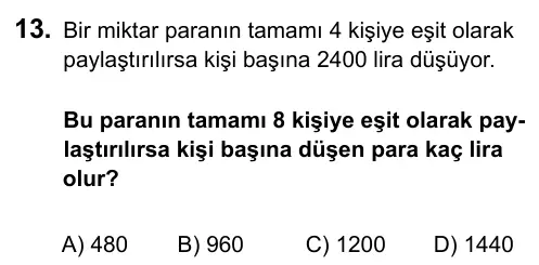 7. Sınıf Matematik 2016 İOKBS Bursluluk Sınavı 13. Soru görseli