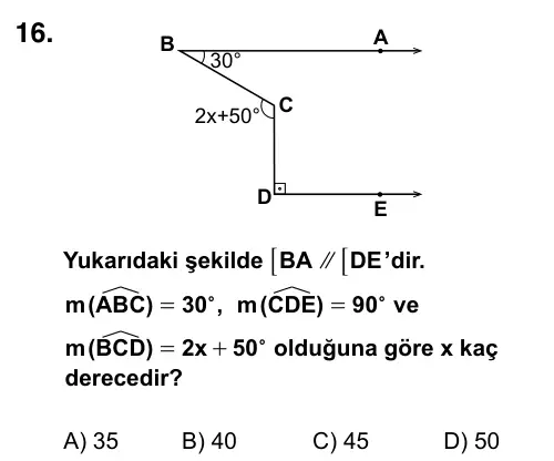7. Sınıf Matematik 2016 İOKBS Bursluluk Sınavı 16. Soru görseli