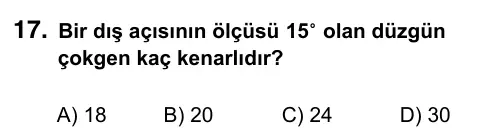 7. Sınıf Matematik 2016 İOKBS Bursluluk Sınavı 17. Soru görseli