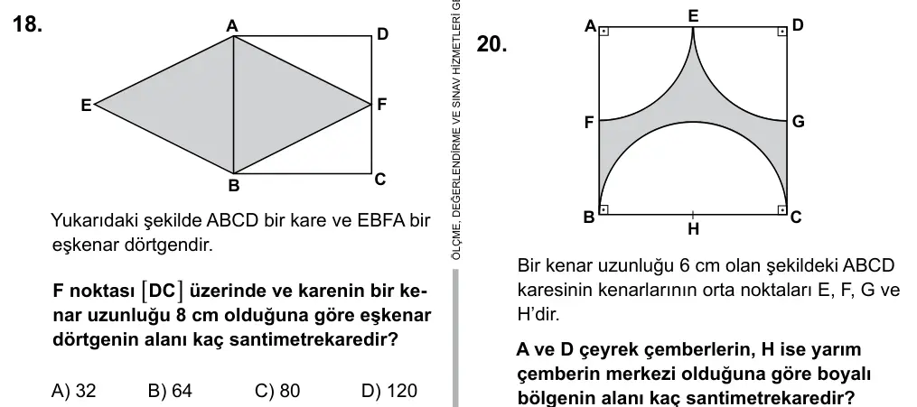 7. Sınıf Matematik 2016 İOKBS Bursluluk Sınavı 18. Soru görseli