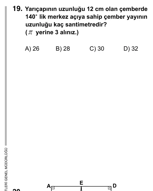 7. Sınıf Matematik 2016 İOKBS Bursluluk Sınavı 19. Soru görseli