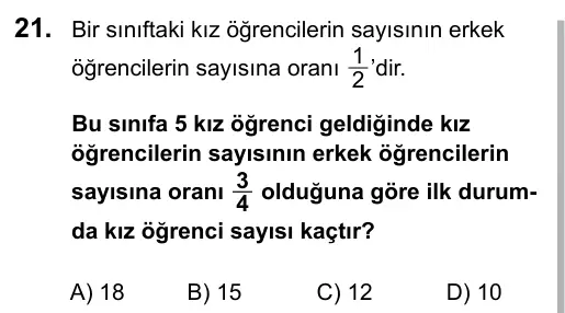 7. Sınıf Matematik 2016 İOKBS Bursluluk Sınavı 21. Soru görseli