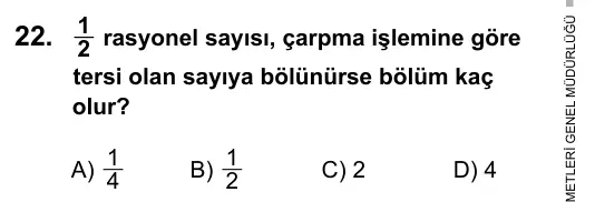7. Sınıf Matematik 2016 İOKBS Bursluluk Sınavı 22. Soru görseli