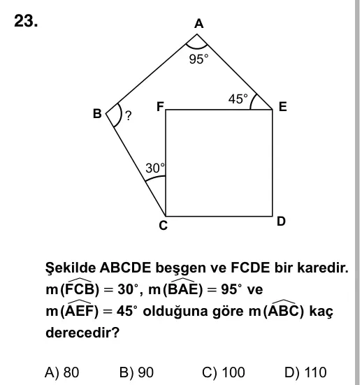 7. Sınıf Matematik 2016 İOKBS Bursluluk Sınavı 23. Soru görseli