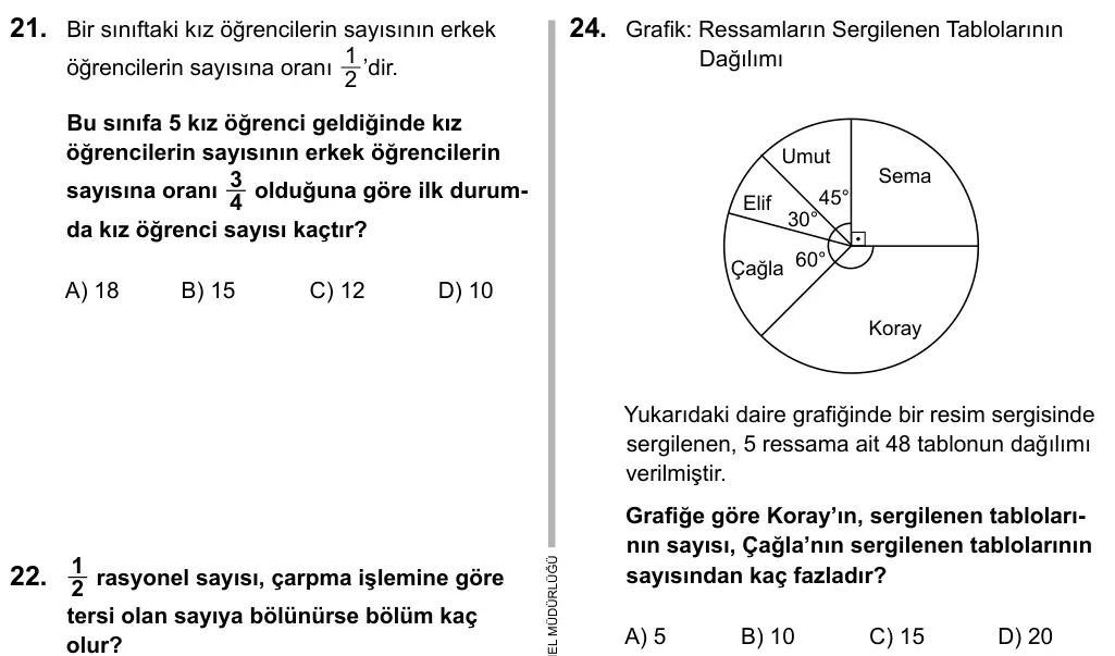 7. Sınıf Matematik 2016 İOKBS Bursluluk Sınavı 24. Soru görseli
