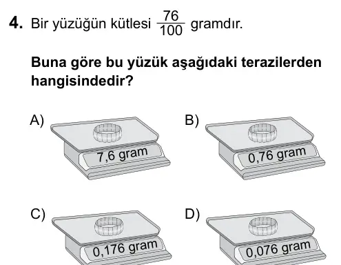 7. Sınıf Matematik 2016 İOKBS Bursluluk Sınavı 4. Soru görseli