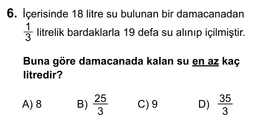 7. Sınıf Matematik 2016 İOKBS Bursluluk Sınavı 6. Soru görseli
