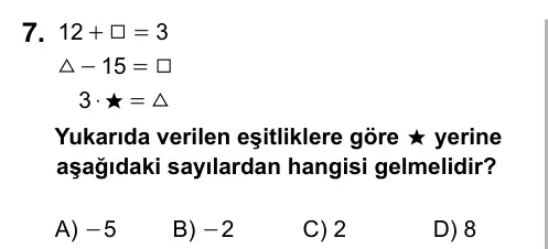 7. Sınıf Matematik 2016 İOKBS Bursluluk Sınavı 7. Soru görseli