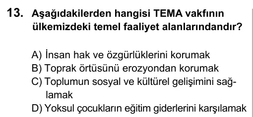 7. Sınıf Sosyal Bilgiler 2016 İOKBS Bursluluk Sınavı 13. Soru görseli