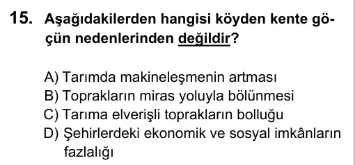 7. Sınıf Sosyal Bilgiler 2016 İOKBS Bursluluk Sınavı 15. Soru görseli