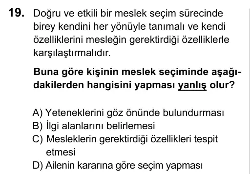7. Sınıf Sosyal Bilgiler 2016 İOKBS Bursluluk Sınavı 19. Soru görseli