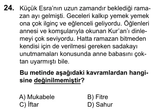 7. Sınıf Sosyal Bilgiler 2016 İOKBS Bursluluk Sınavı 24. Soru görseli
