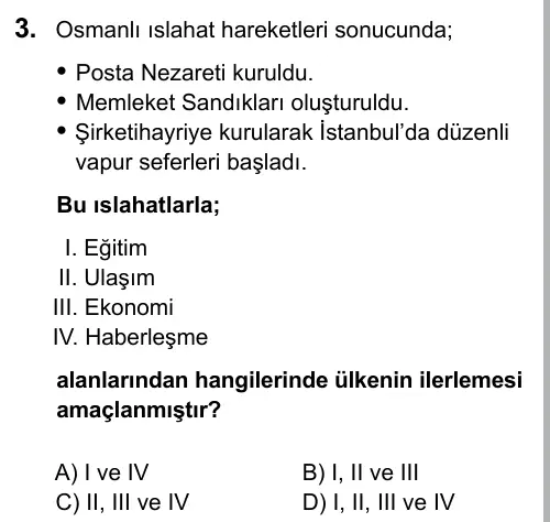 7. Sınıf Sosyal Bilgiler 2016 İOKBS Bursluluk Sınavı 3. Soru görseli
