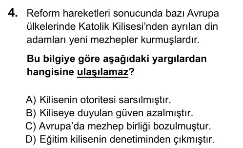 7. Sınıf Sosyal Bilgiler 2016 İOKBS Bursluluk Sınavı 4. Soru görseli
