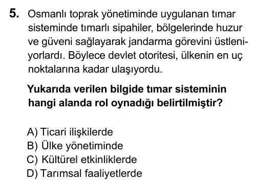 7. Sınıf Sosyal Bilgiler 2016 İOKBS Bursluluk Sınavı 5. Soru görseli