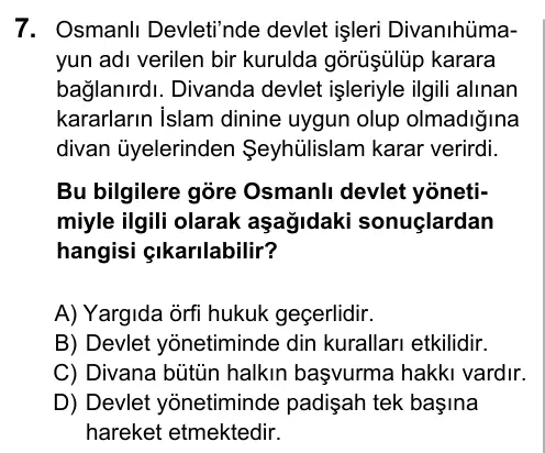 7. Sınıf Sosyal Bilgiler 2016 İOKBS Bursluluk Sınavı 7. Soru görseli