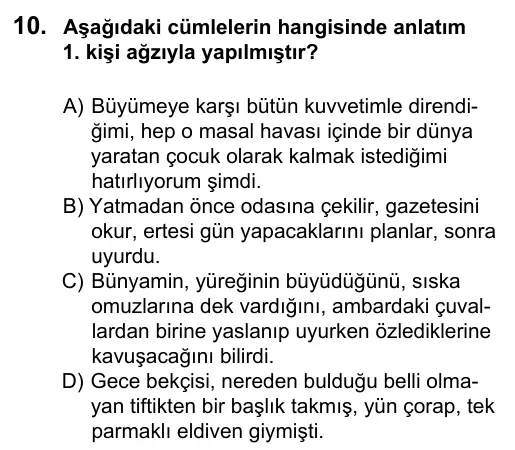 7. Sınıf Türkçe 2016 İOKBS Bursluluk Sınavı 10. Soru görseli