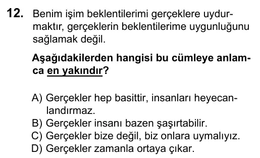 7. Sınıf Türkçe 2016 İOKBS Bursluluk Sınavı 12. Soru görseli