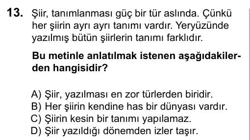 7. Sınıf Türkçe 2016 İOKBS Bursluluk Sınavı 13. Soru görseli