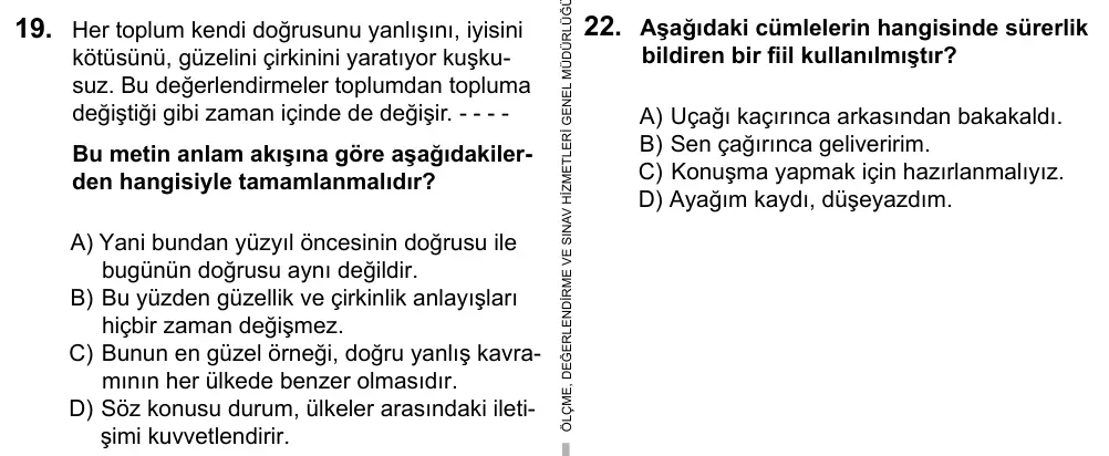 7. Sınıf Türkçe 2016 İOKBS Bursluluk Sınavı 19. Soru görseli