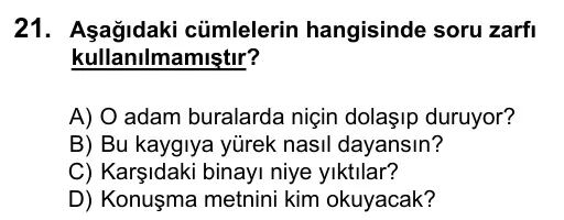 7. Sınıf Türkçe 2016 İOKBS Bursluluk Sınavı 21. Soru görseli