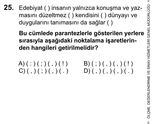 7. Sınıf Türkçe 2016 İOKBS Bursluluk Sınavı 25. Soru görseli