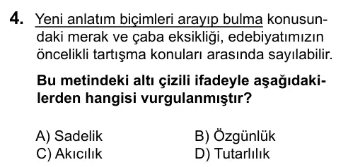 7. Sınıf Türkçe 2016 İOKBS Bursluluk Sınavı 4. Soru görseli