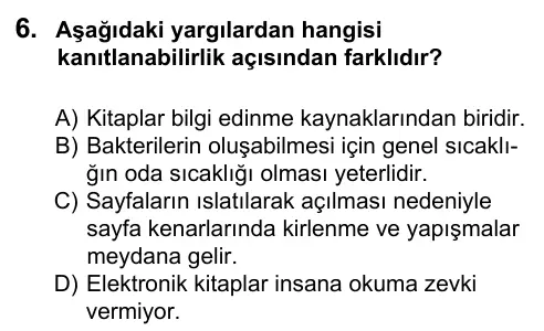 7. Sınıf Türkçe 2016 İOKBS Bursluluk Sınavı 6. Soru görseli