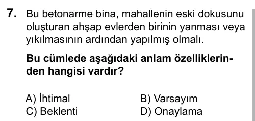 7. Sınıf Türkçe 2016 İOKBS Bursluluk Sınavı 7. Soru görseli