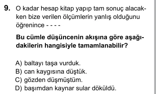7. Sınıf Türkçe 2016 İOKBS Bursluluk Sınavı 9. Soru görseli