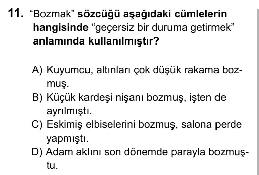 9, 10, 11. Sınıf Dil ve Anlatım 2016 İOKBS Bursluluk Sınavı 11. Soru görseli