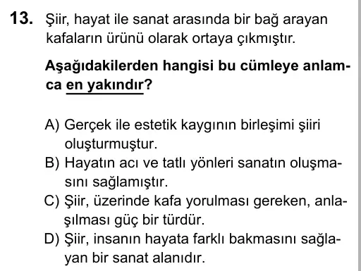 9, 10, 11. Sınıf Dil ve Anlatım 2016 İOKBS Bursluluk Sınavı 13. Soru görseli