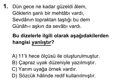 9, 10, 11. Sınıf Dil ve Anlatım 2016 İOKBS Bursluluk Sınavı 1. Soru görseli
