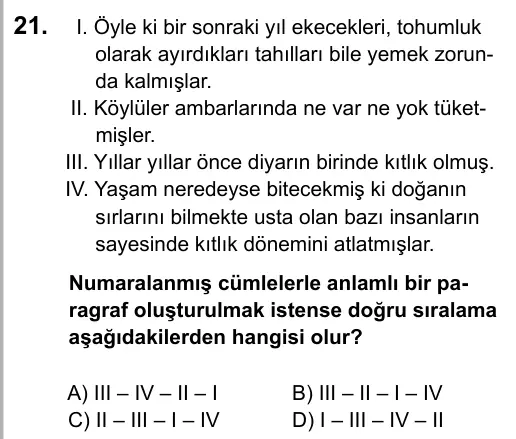 9, 10, 11. Sınıf Dil ve Anlatım 2016 İOKBS Bursluluk Sınavı 21. Soru görseli