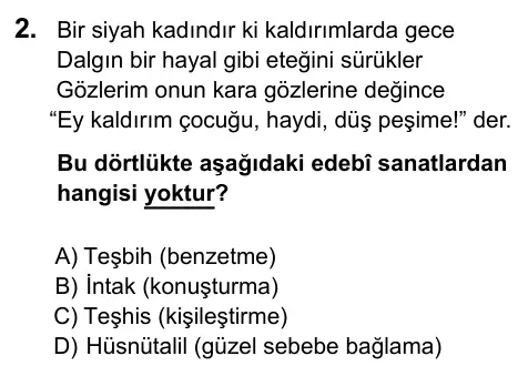 9, 10, 11. Sınıf Dil ve Anlatım 2016 İOKBS Bursluluk Sınavı 2. Soru görseli