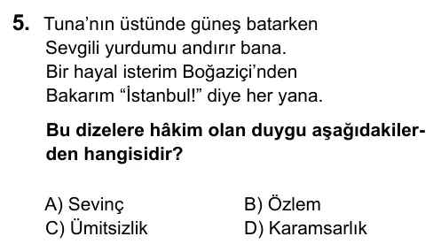 9, 10, 11. Sınıf Dil ve Anlatım 2016 İOKBS Bursluluk Sınavı 5. Soru görseli