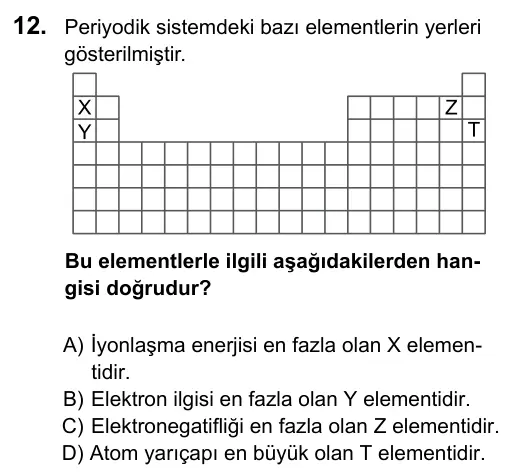 9, 10, 11. Sınıf Fen Bilimleri 2016 İOKBS Bursluluk Sınavı 12. Soru görseli