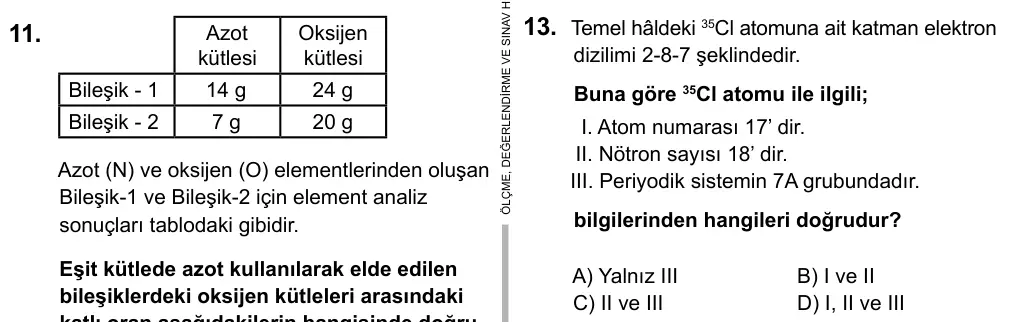 9, 10, 11. Sınıf Fen Bilimleri 2016 İOKBS Bursluluk Sınavı 13. Soru görseli