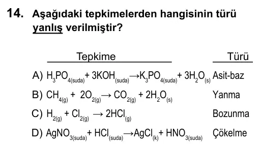 9, 10, 11. Sınıf Fen Bilimleri 2016 İOKBS Bursluluk Sınavı 14. Soru görseli