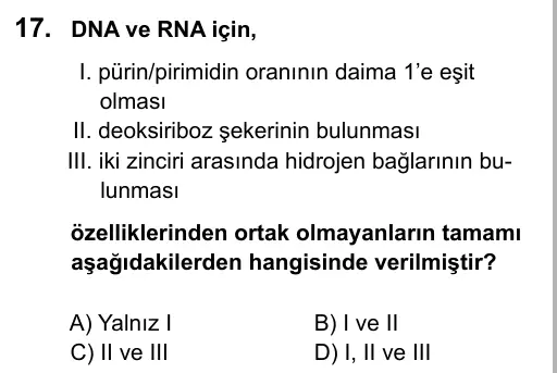 9, 10, 11. Sınıf Fen Bilimleri 2016 İOKBS Bursluluk Sınavı 17. Soru görseli