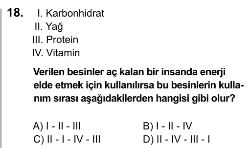 9, 10, 11. Sınıf Fen Bilimleri 2016 İOKBS Bursluluk Sınavı 18. Soru görseli