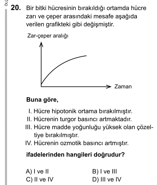 9, 10, 11. Sınıf Fen Bilimleri 2016 İOKBS Bursluluk Sınavı 20. Soru görseli