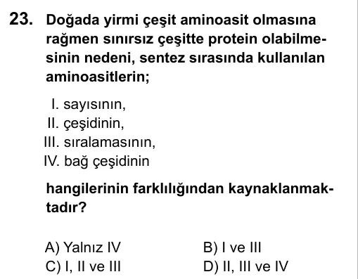 9, 10, 11. Sınıf Fen Bilimleri 2016 İOKBS Bursluluk Sınavı 23. Soru görseli