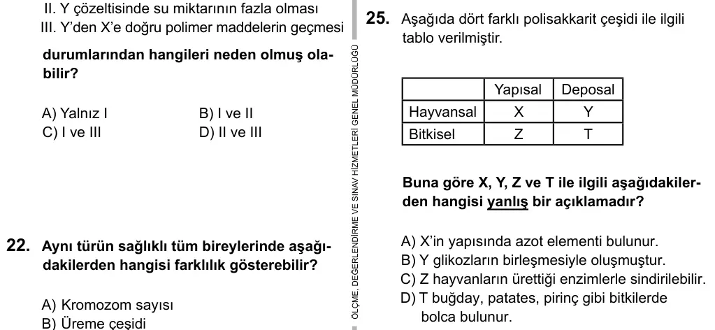 9, 10, 11. Sınıf Fen Bilimleri 2016 İOKBS Bursluluk Sınavı 25. Soru görseli