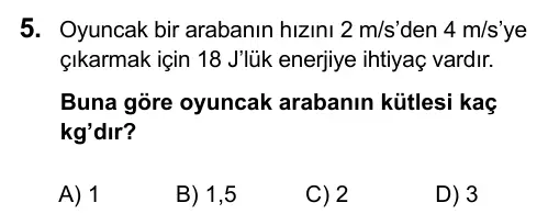 9, 10, 11. Sınıf Fen Bilimleri 2016 İOKBS Bursluluk Sınavı 5. Soru görseli