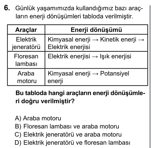 9, 10, 11. Sınıf Fen Bilimleri 2016 İOKBS Bursluluk Sınavı 6. Soru görseli